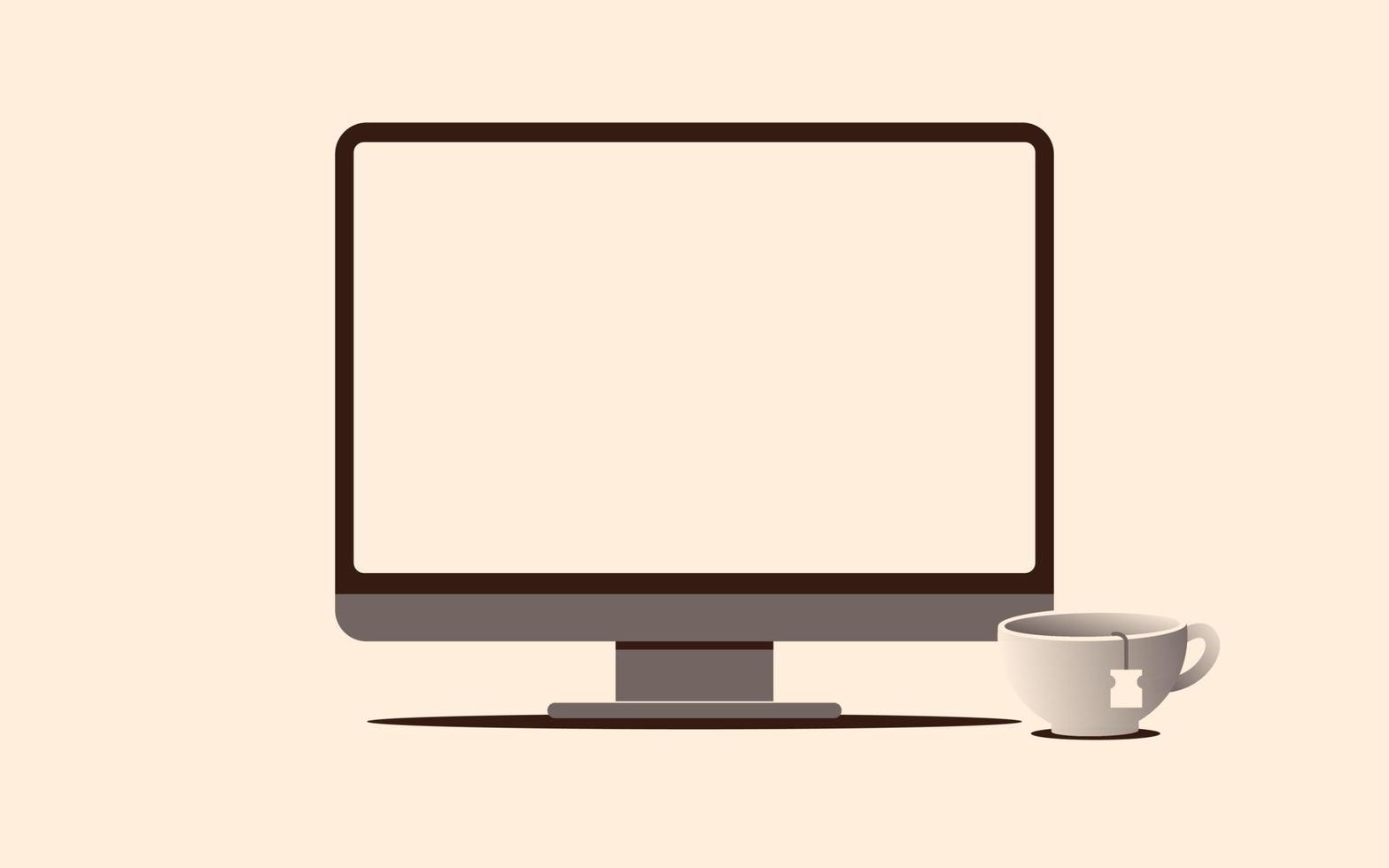 computer toezicht houden op met leeg scherm en kop van thee dichtbij in vlak stijl vector