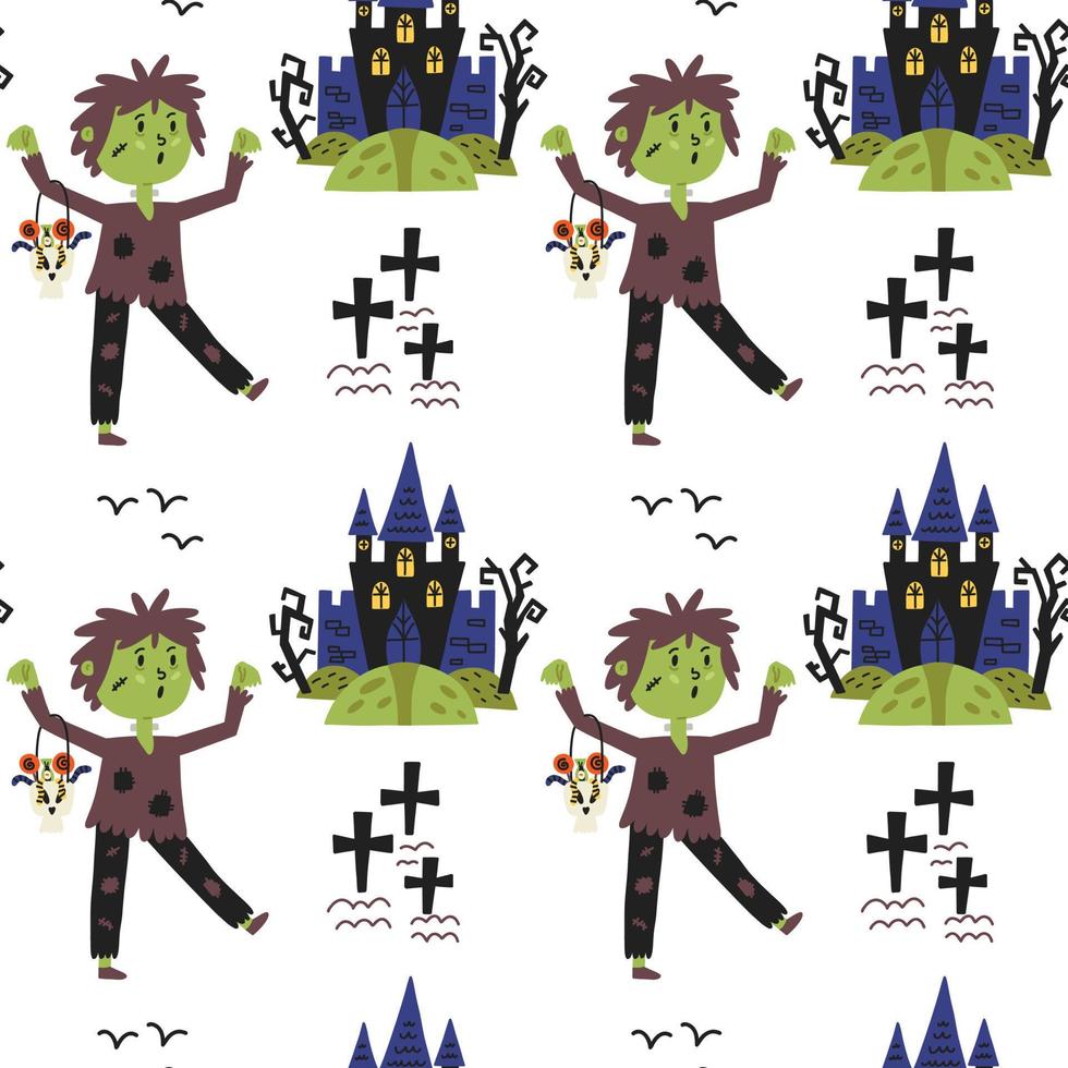 zombie begraafplaats kasteel halloween patroon vector