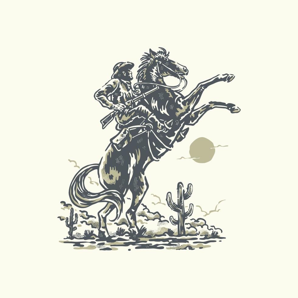 de wild west sheriff rijden een paard wijnoogst stijl illustratie vector