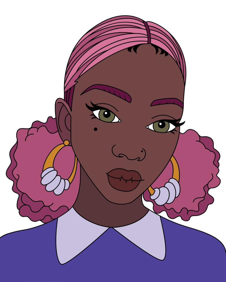 gemakkelijk Afrikaanse zwart vrouw vector afro meisje roze kapsel vector kleur illustratie