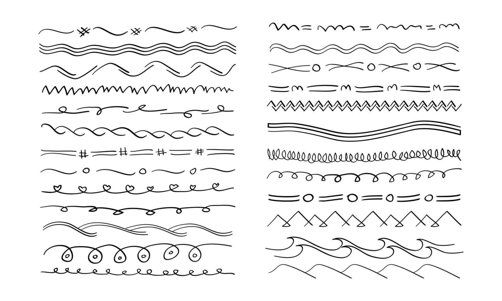 reeks van hand- getrokken onderstreept symbool in tekening stijl vector