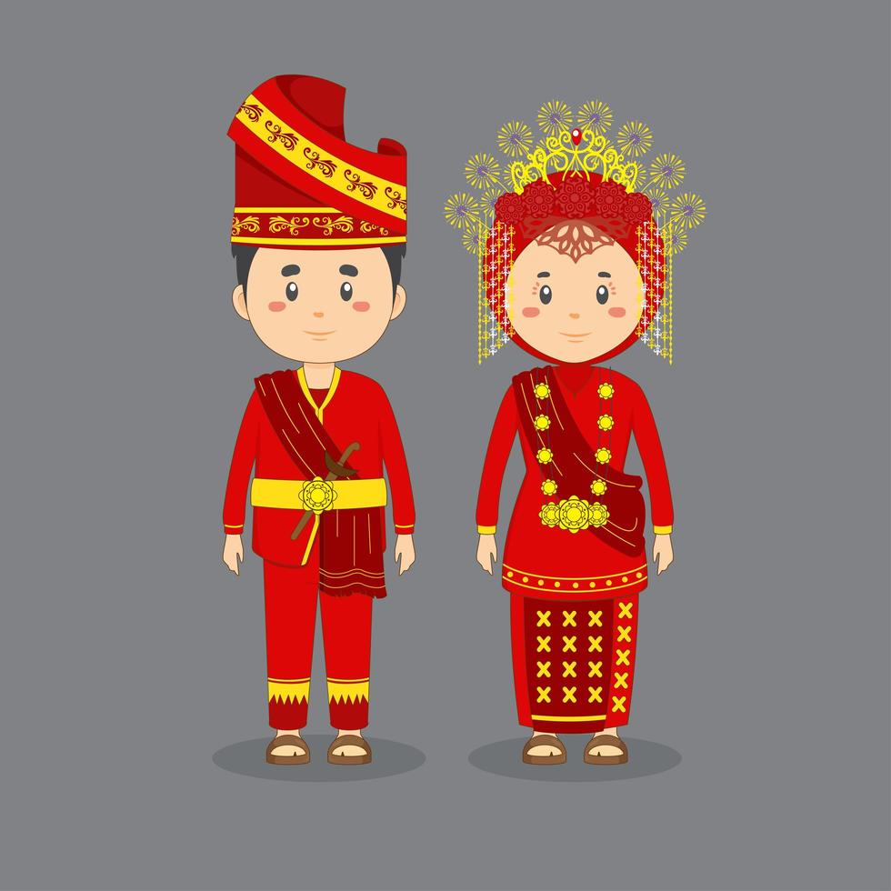 paar dragen rode, gouden traditionele kleding van West-Sumatra vector