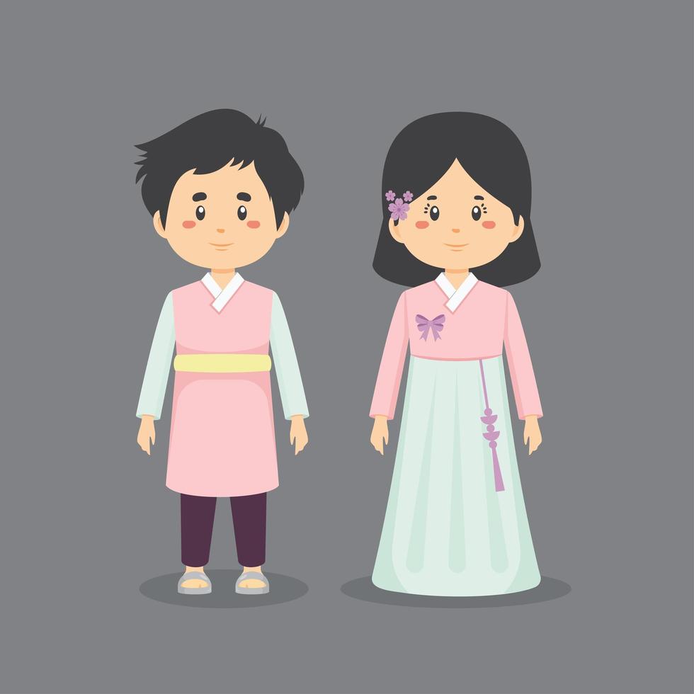 paar karakter Zuid-Korea in traditionele kleding vector