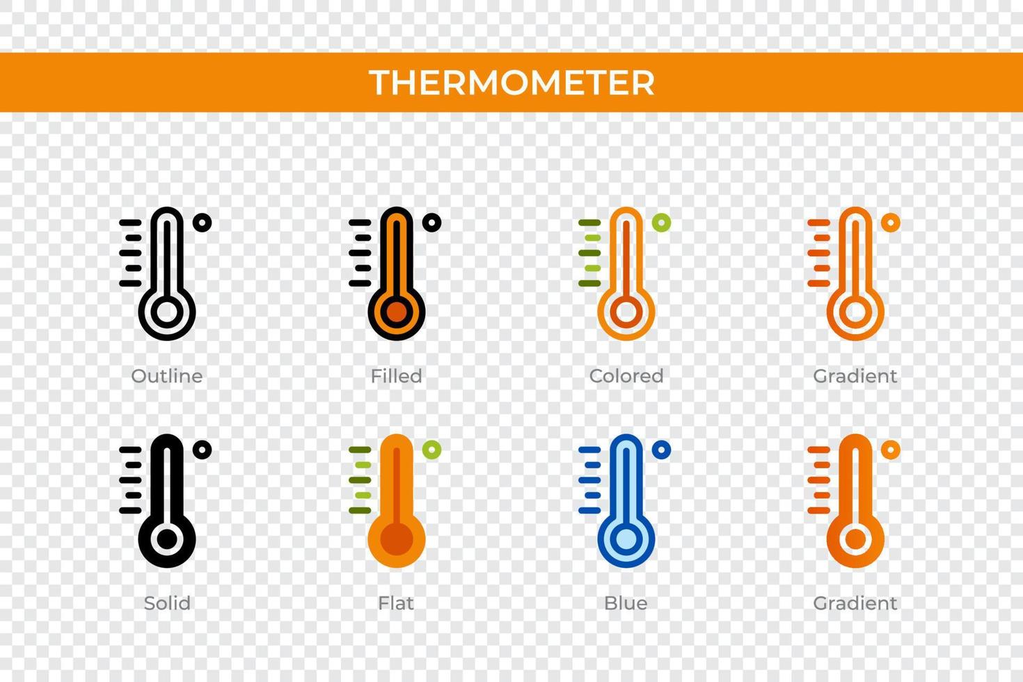thermometerpictogram in verschillende stijl. thermometer vector iconen ontworpen in omtrek, effen, gekleurd, gevuld, verloop en vlakke stijl. symbool, logo afbeelding. vector illustratie