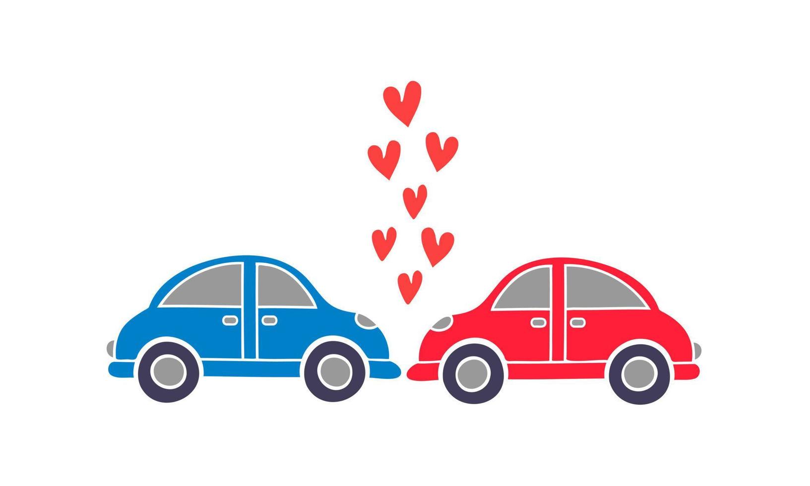 twee zoenen auto's met harten illustratie voor Valentijnsdag dag vector