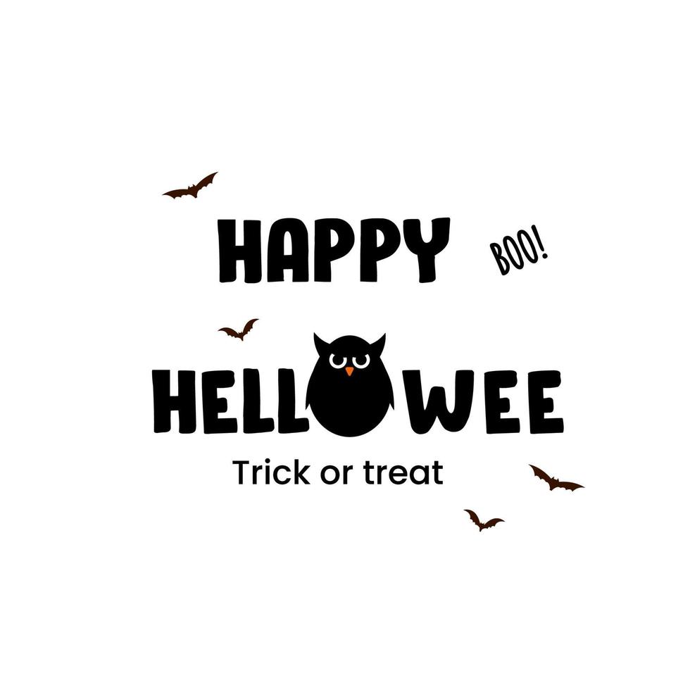 vector illustratie van gelukkig helloween dag tekst met uil en knuppel.