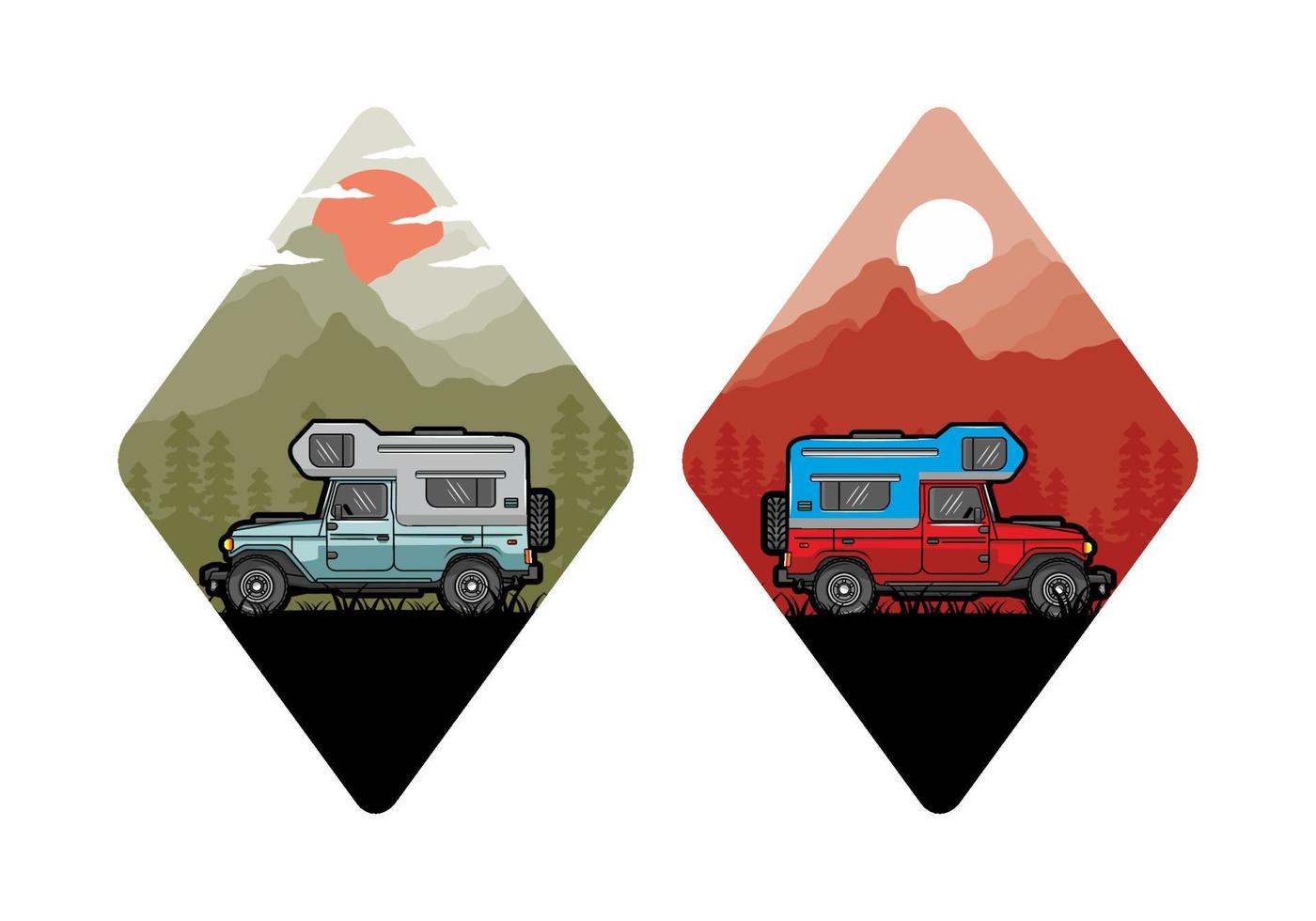 gedrongen camper auto illustratie insigne vector