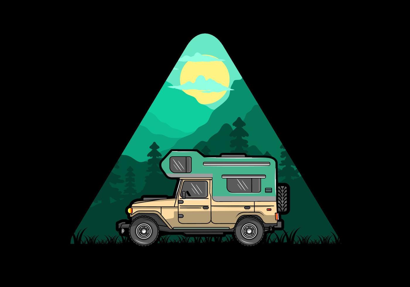 gedrongen camper auto illustratie insigne vector