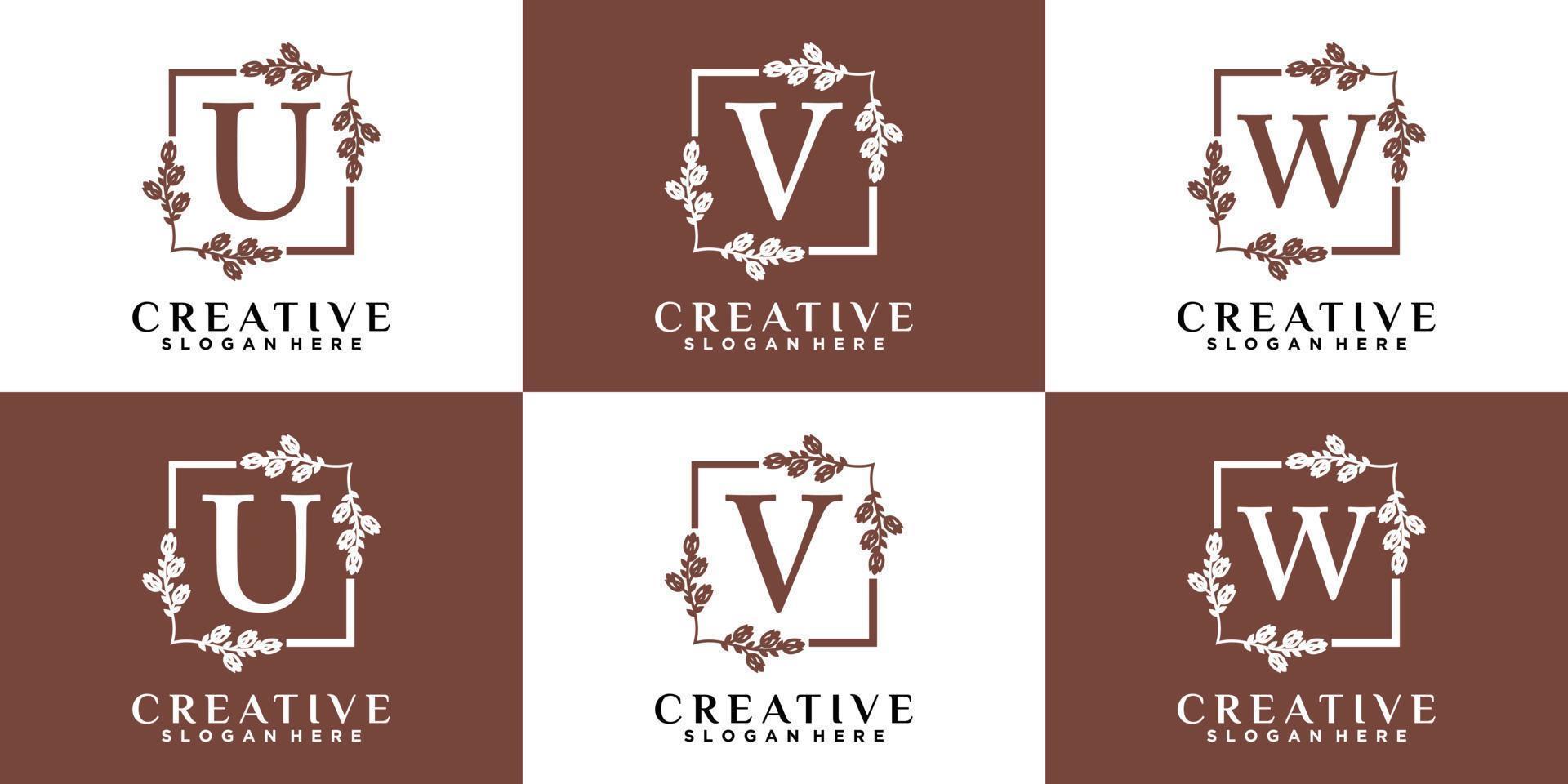 monogram logo ontwerp eerste laatste uvw met stijl en creatief concept vector
