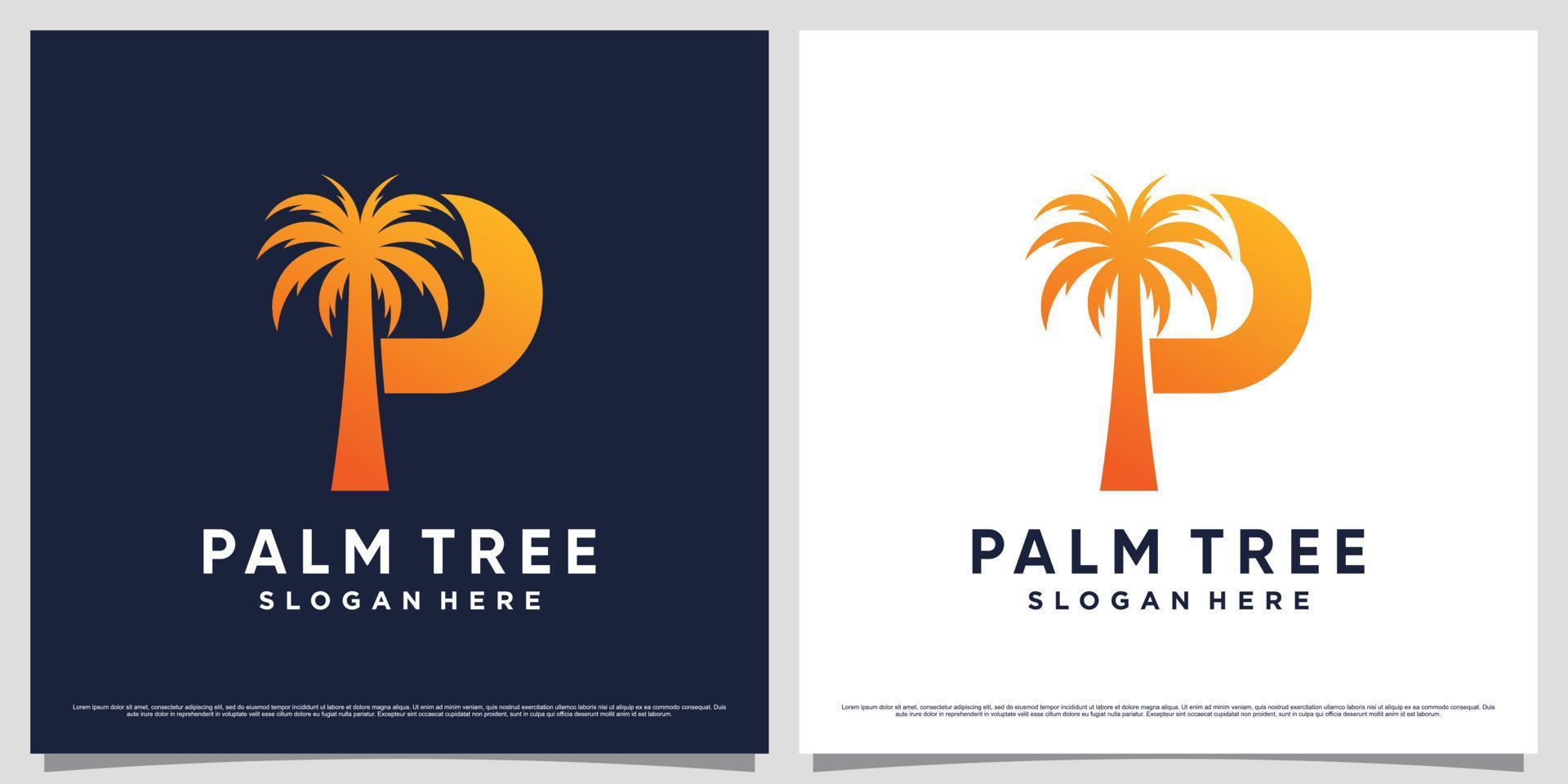 palm boom logo ontwerp vector illustratie met eerste brief p en creatief uniek concept