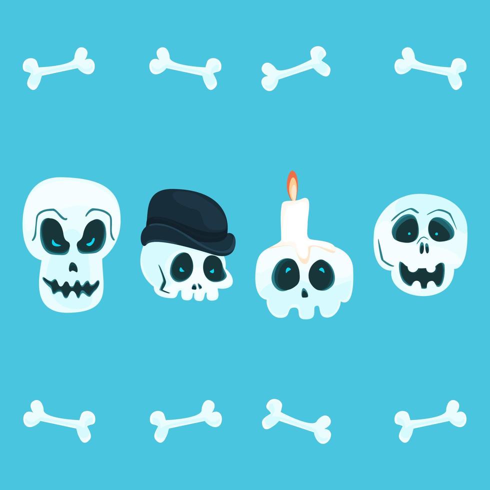 gelukkig halloween verzameling schedels. schedels geïsoleerd. verzameling oranje schedels met eng schattig spookachtig gezichten. halloween. vector illustratie