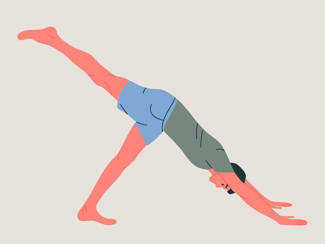 Mens vervelend sportkleding aan het doen yoga. jong fit vent aan het doen yoga. hand- getrokken gekleurde vector illustratie. gewicht verlies. Gezondheid zorg en levensstijl concept. mannetje yoga.