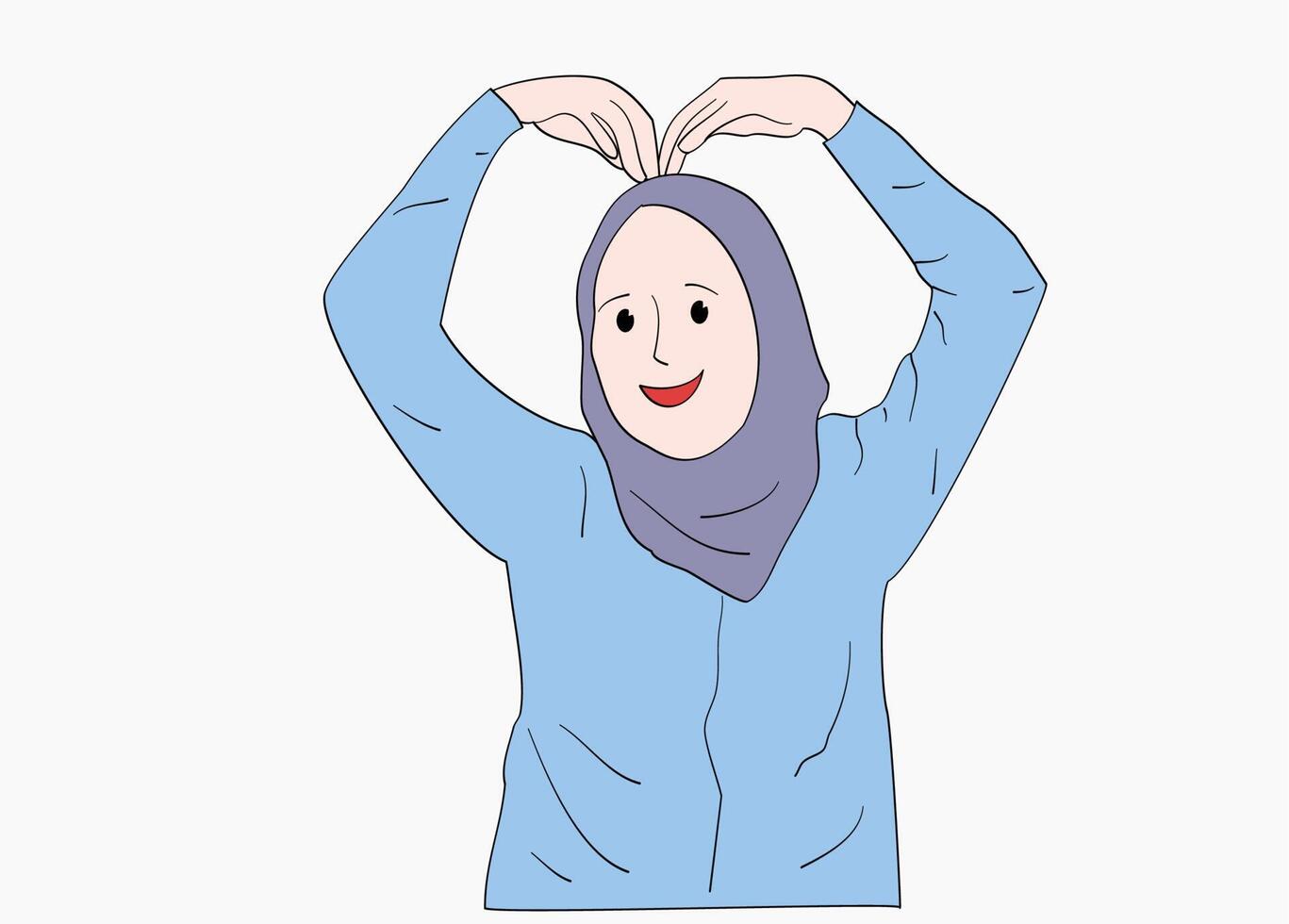 een meisje in hijab maakt een liefde symbool met haar handen vector