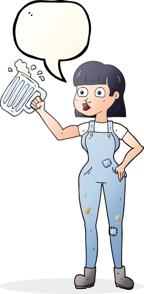 uit de vrije hand getrokken toespraak bubbel tekenfilm vrouw met bier vector