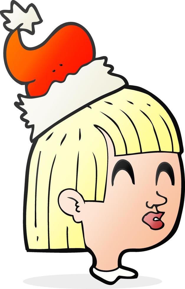 uit de vrije hand getrokken tekenfilm meisje vervelend Kerstmis hoed vector