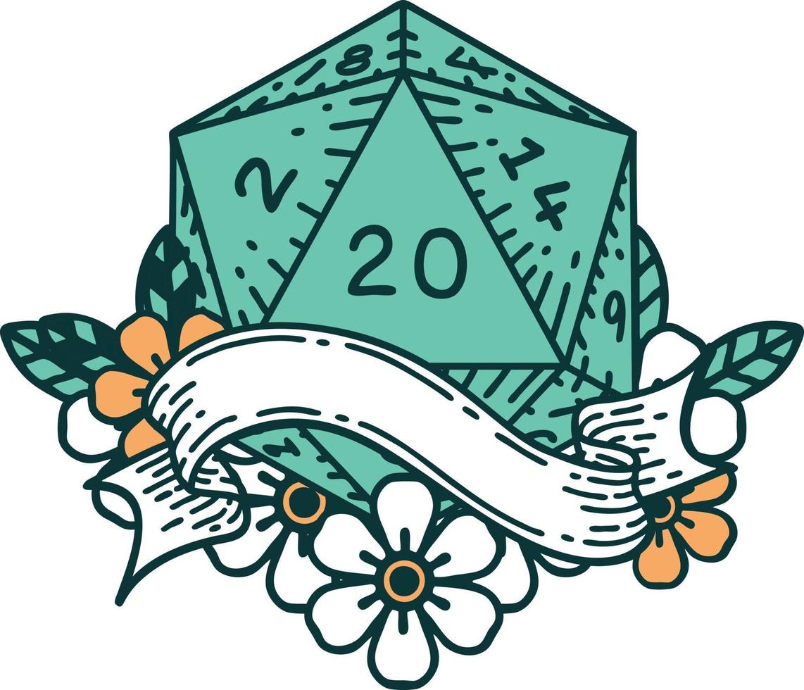 retro tatoeëren stijl natuurlijk twintig d20 Dobbelsteen rollen vector