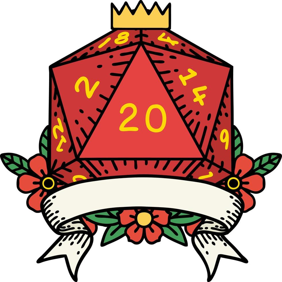 retro tatoeëren stijl natuurlijk 20 kritiek raken d20 Dobbelsteen rollen vector