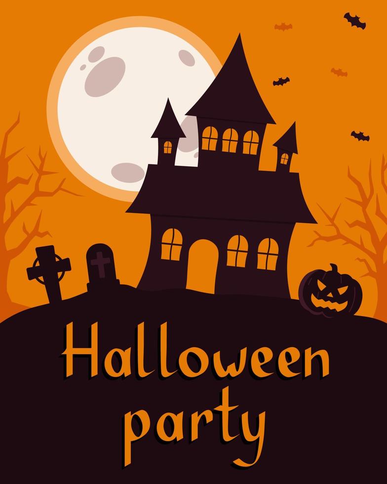 silhouet van verschrikking huis halloween concept vector illustratie in vlak stijl