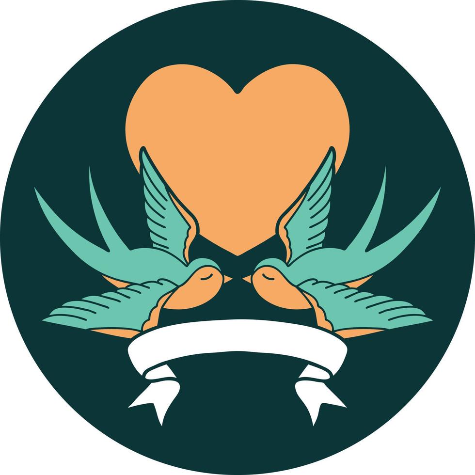 tatoeëren stijl icoon met banier van zwaluwen en een hart vector