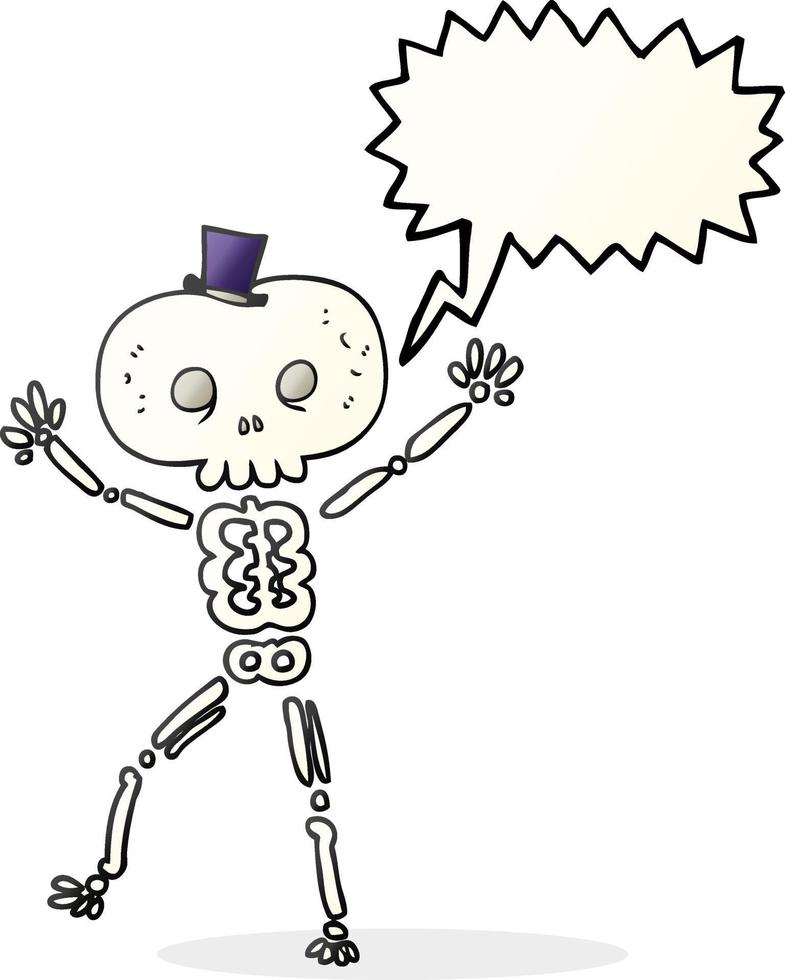 uit de vrije hand getrokken toespraak bubbel tekenfilm dansen skelet vector