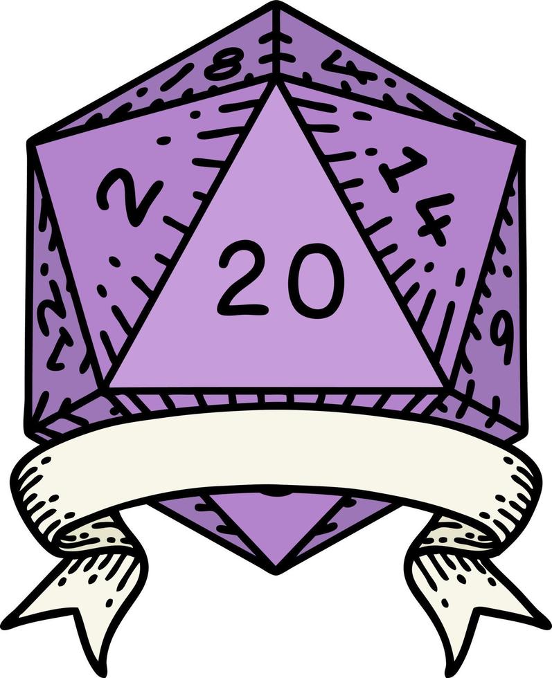 retro tatoeëren stijl natuurlijk 20 kritiek raken d20 Dobbelsteen rollen vector