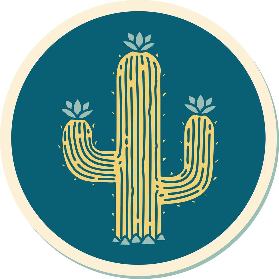 sticker van tatoeëren in traditioneel stijl van een cactus vector