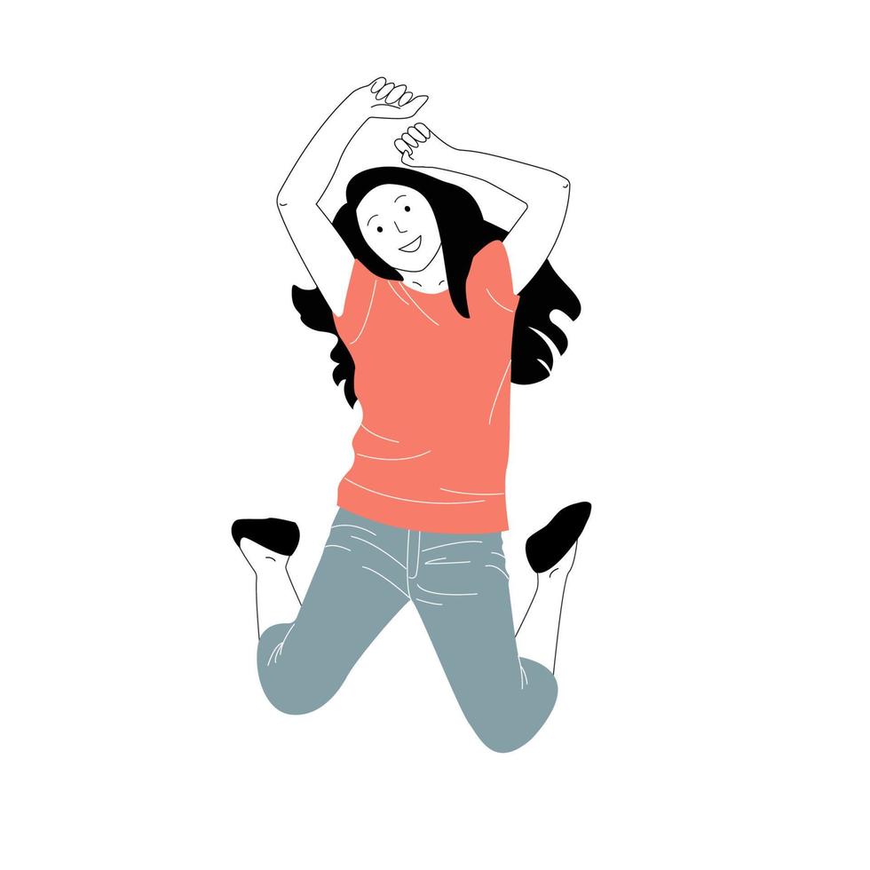 illustratie van een kind, jong mensen glimlachen positief, Vrolijk, jumping vrolijk vector