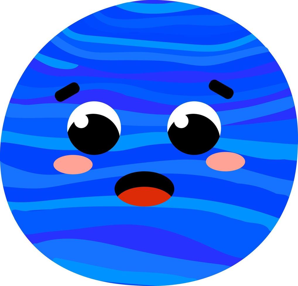 Neptunus planeet karakter in kinderachtig stijl geïsoleerd Aan wit achtergrond met schattig gezicht, kawaii tekenfilm ster vector