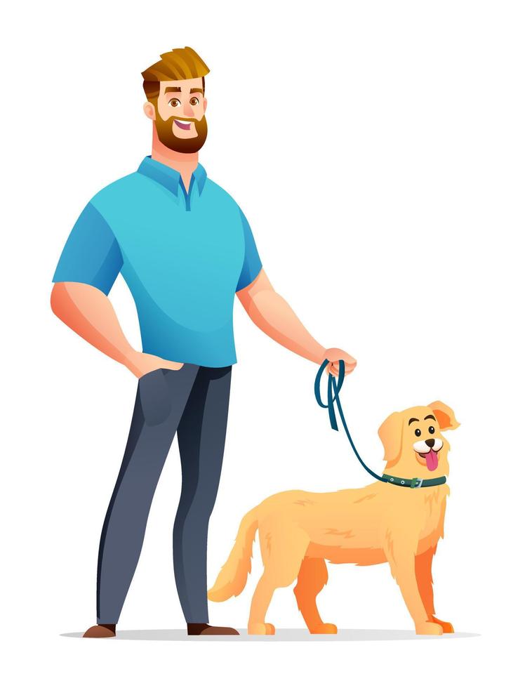 vrolijk Mens met zijn hond tekenfilm illustratie vector