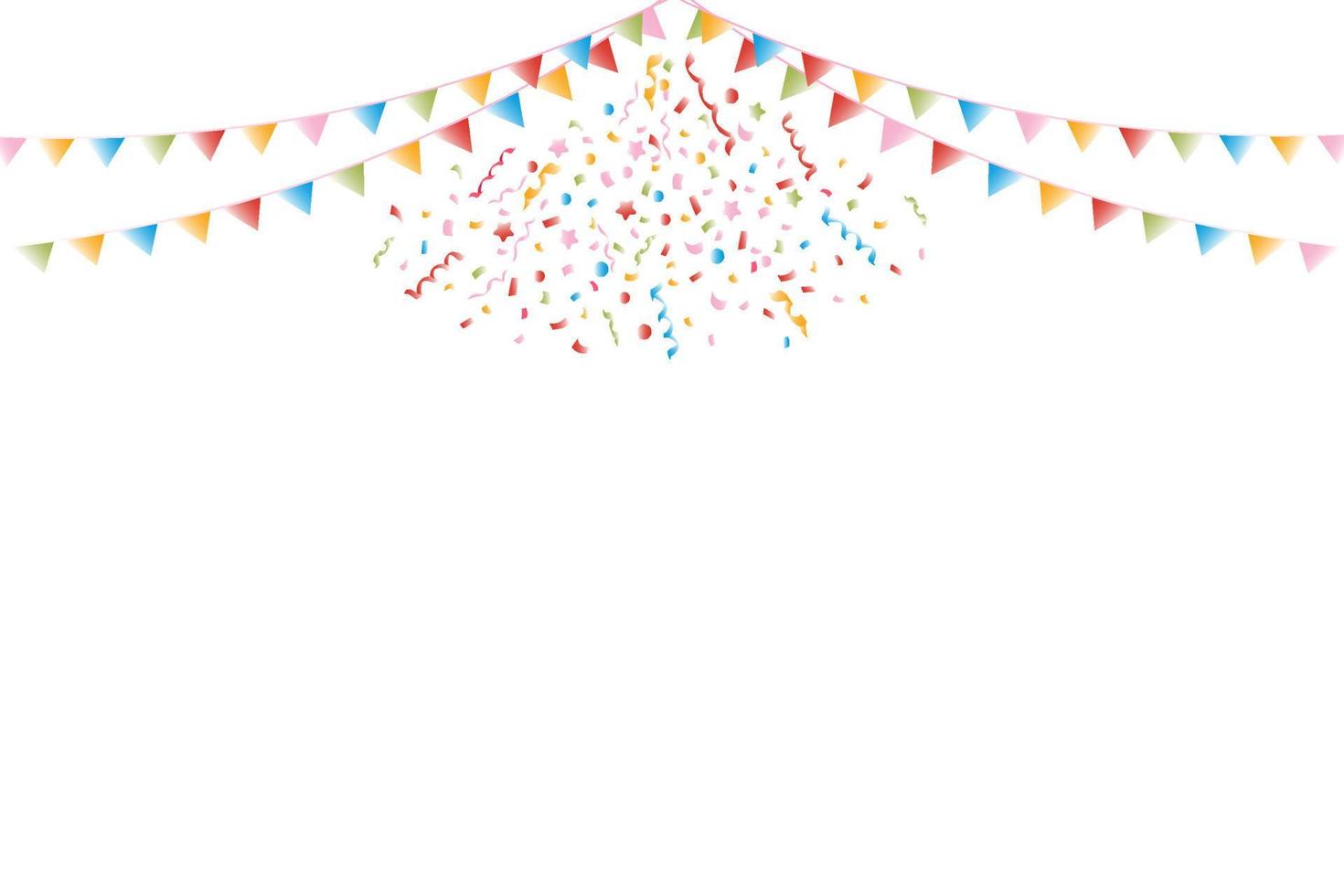 kleurrijk confetti explosie Aan een wit achtergrond met veelkleurig vlaggen, feestelijk patroon. vector