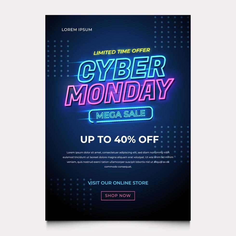 cyber maandag uitverkoop banier in modieus neon stijl vector