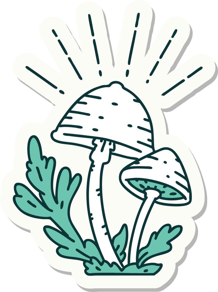 sticker van een tatoeëren stijl champignons vector