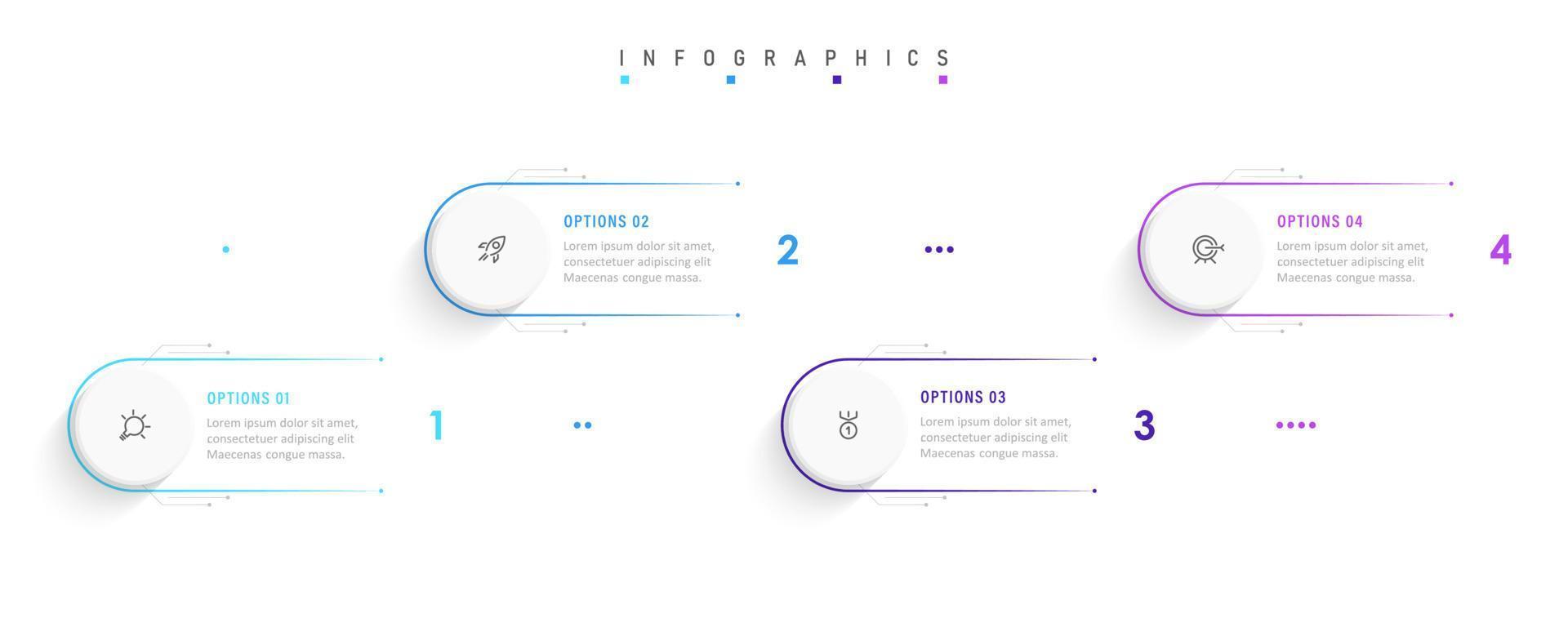 vector infographic labelontwerpsjabloon met pictogrammen en 4 opties of stappen. kan worden gebruikt voor procesdiagram, presentaties, workflowlay-out, banner, stroomschema, infografiek.