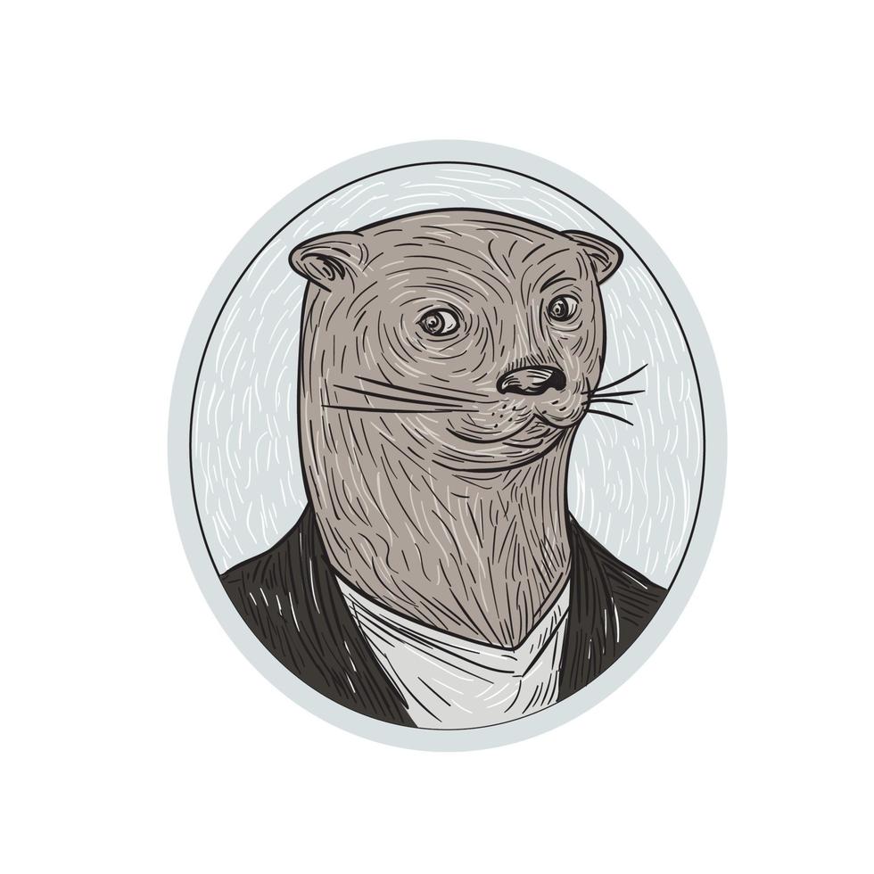 Otter hoofd blazer overhemd ovaal tekening vector