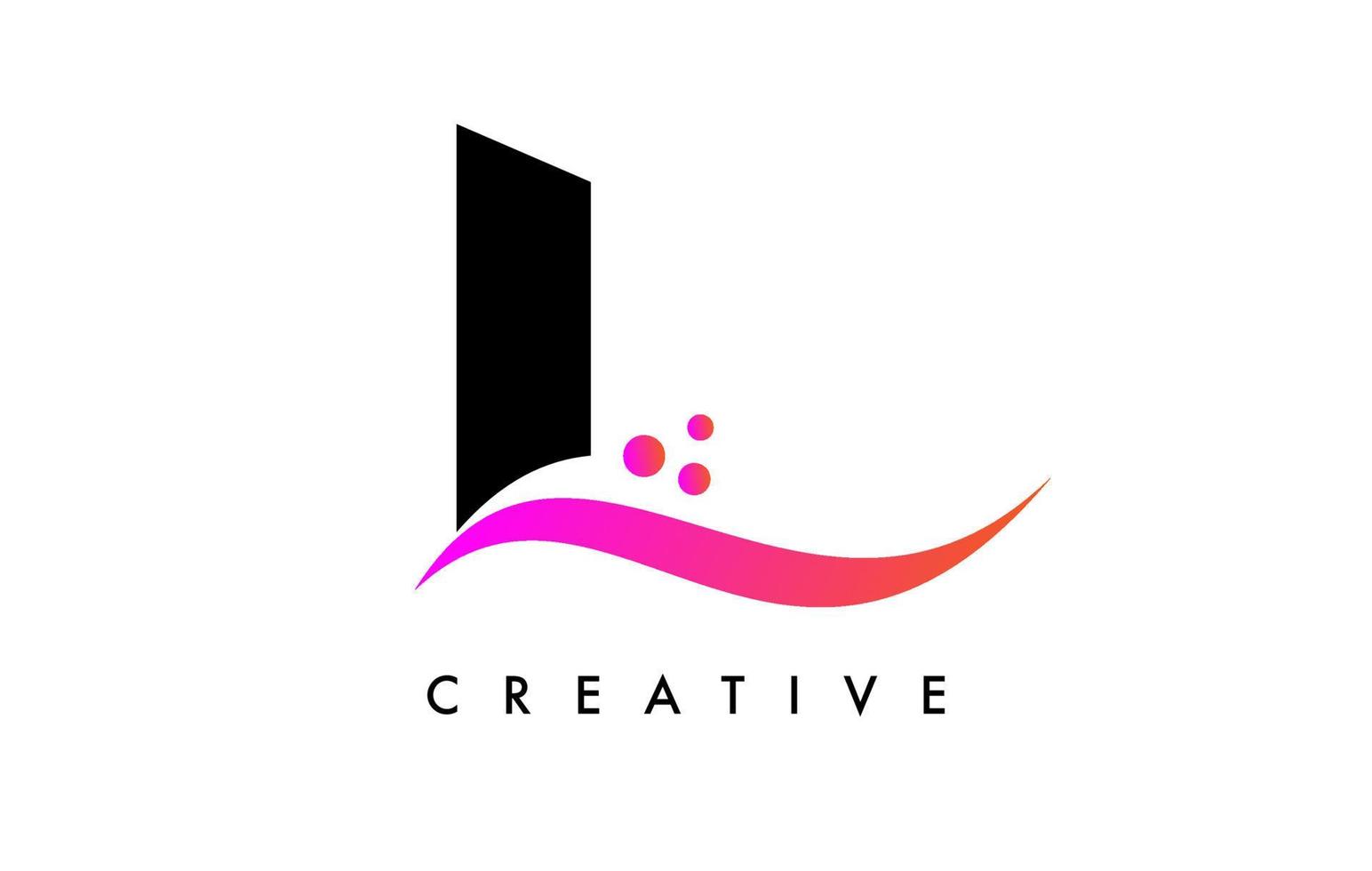 l brief logo ontwerp met elegant creatief swoosh en dots vector