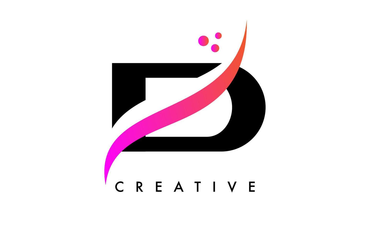 d brief logo ontwerp met elegant creatief swoosh en dots vector