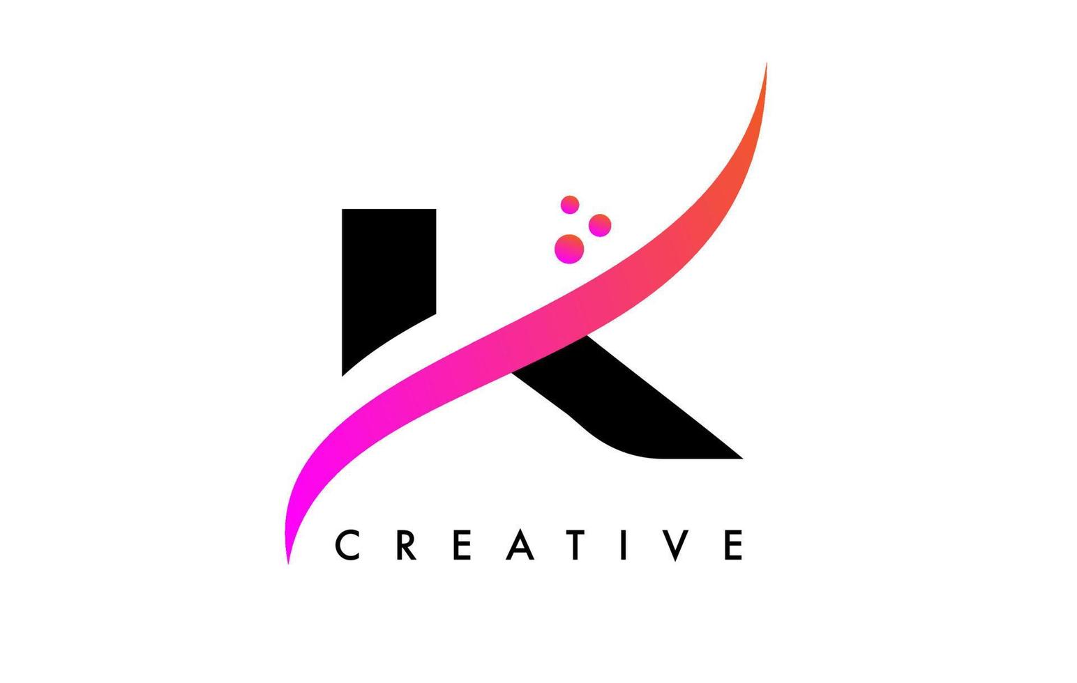 k brief logo ontwerp met elegant creatief swoosh en dots vector