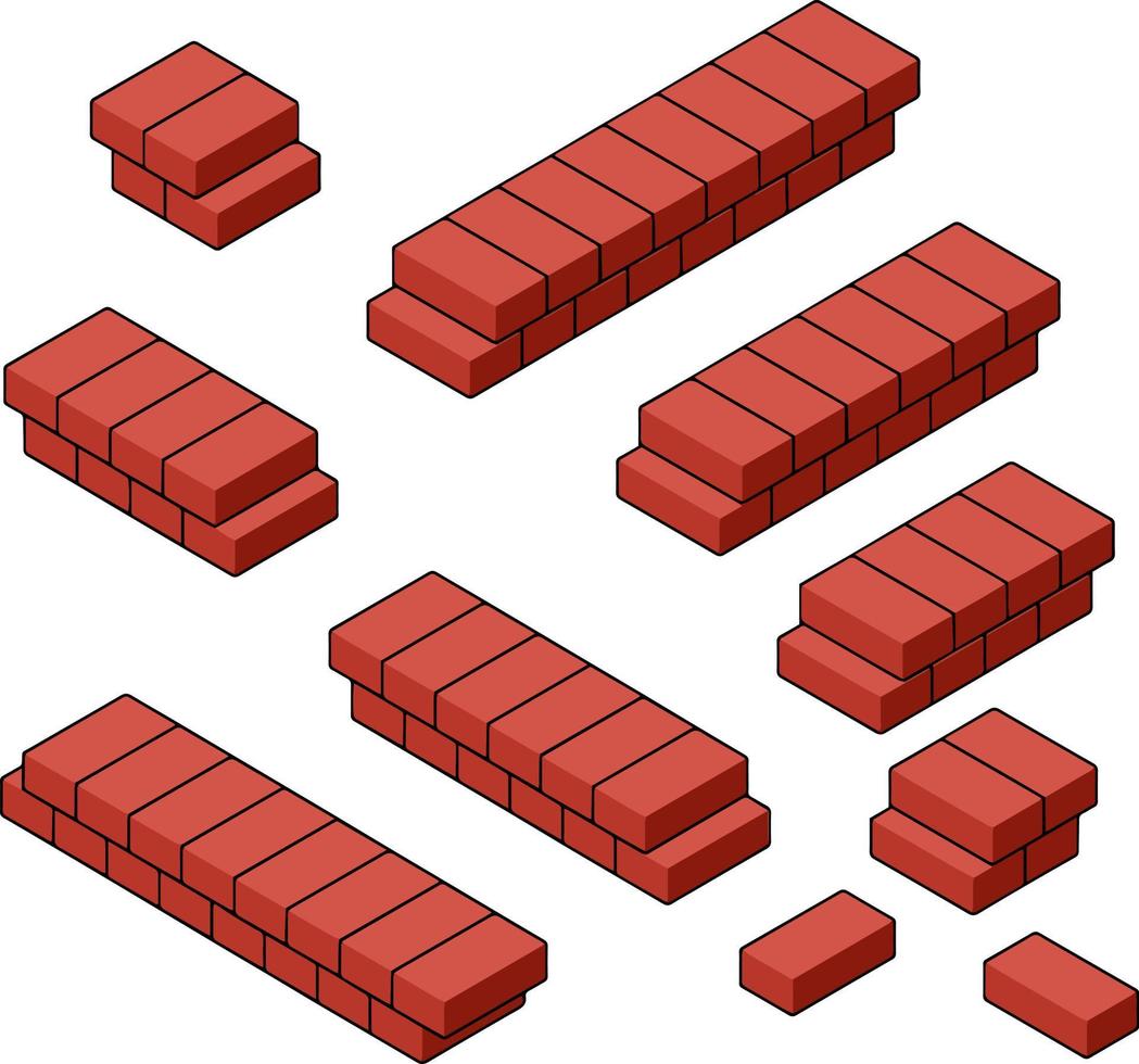 rode bakstenen muur van huis. element van de bouwconstructie. hoek van stenen object. isometrische illustratie. symbool van bescherming en veiligheid vector