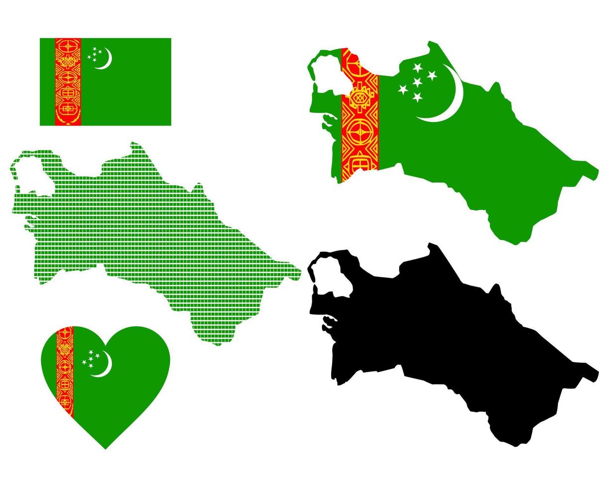 kaart vlag en symbool van turkmenistan Aan een wit achtergrond vector