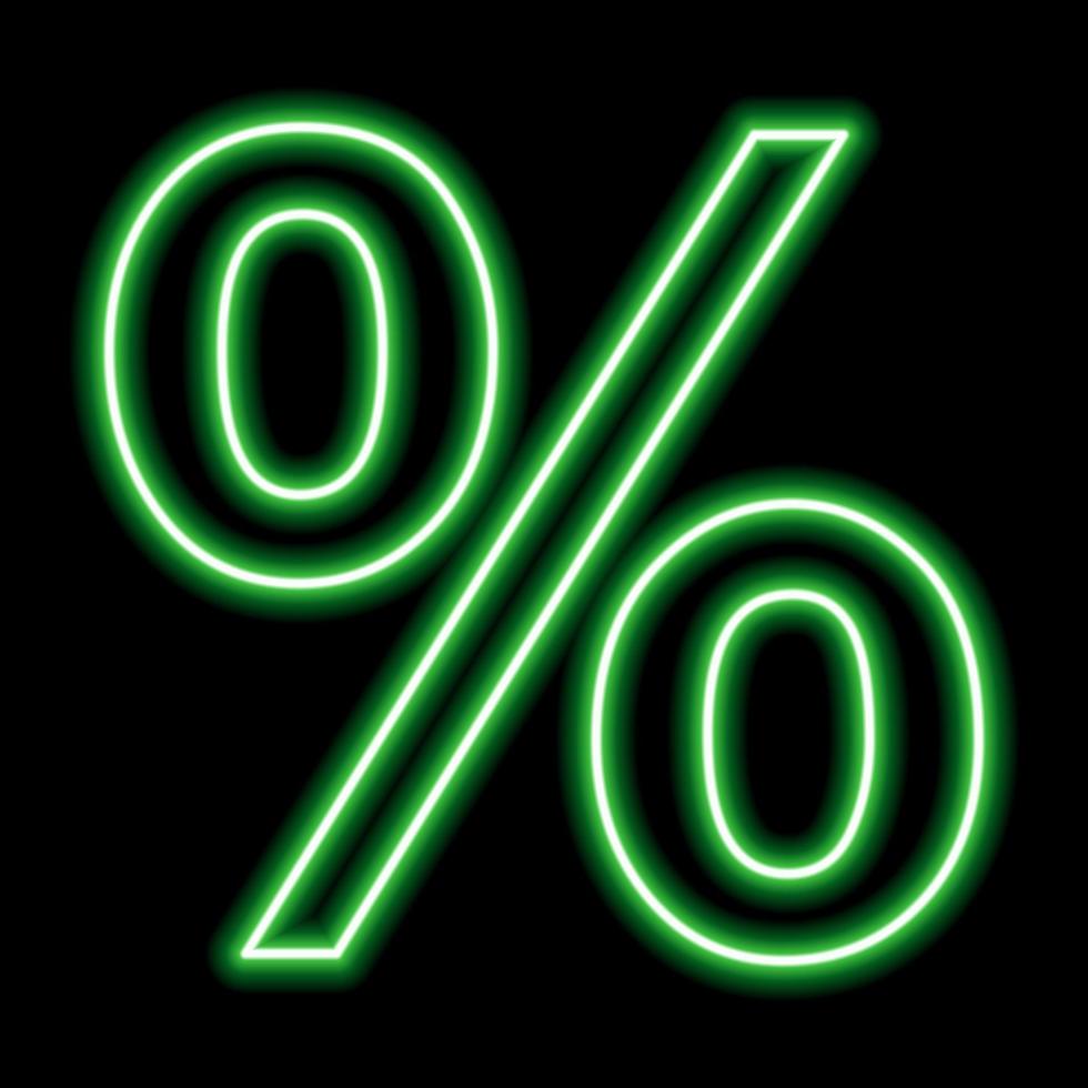 groen neon procent teken Aan een zwart achtergrond. financiën, bedrijf, korting, verhouding vector