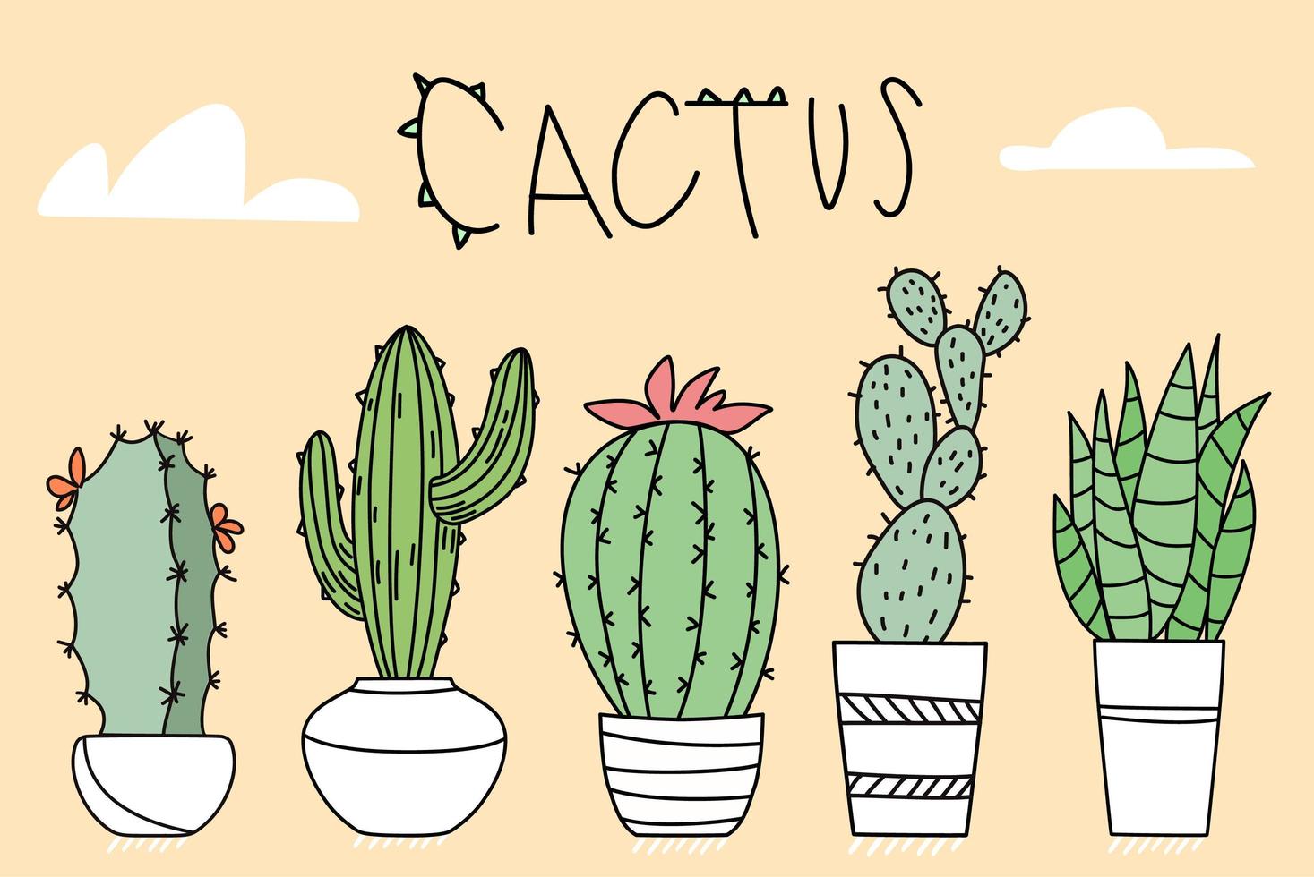 set van cactus in potten van verschillende vormen vector