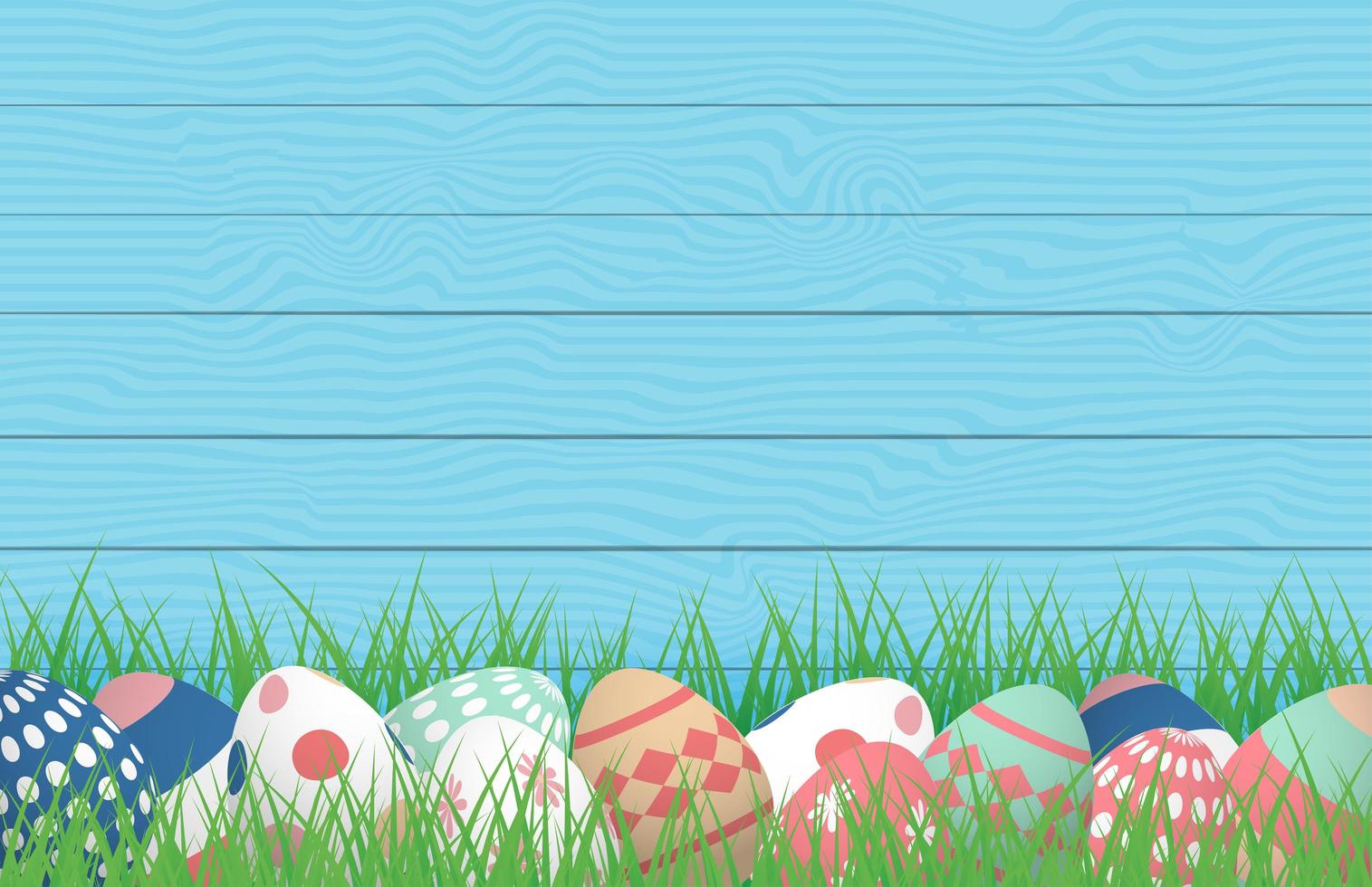 Pasen-poster met eieren in gras tegen hout vector