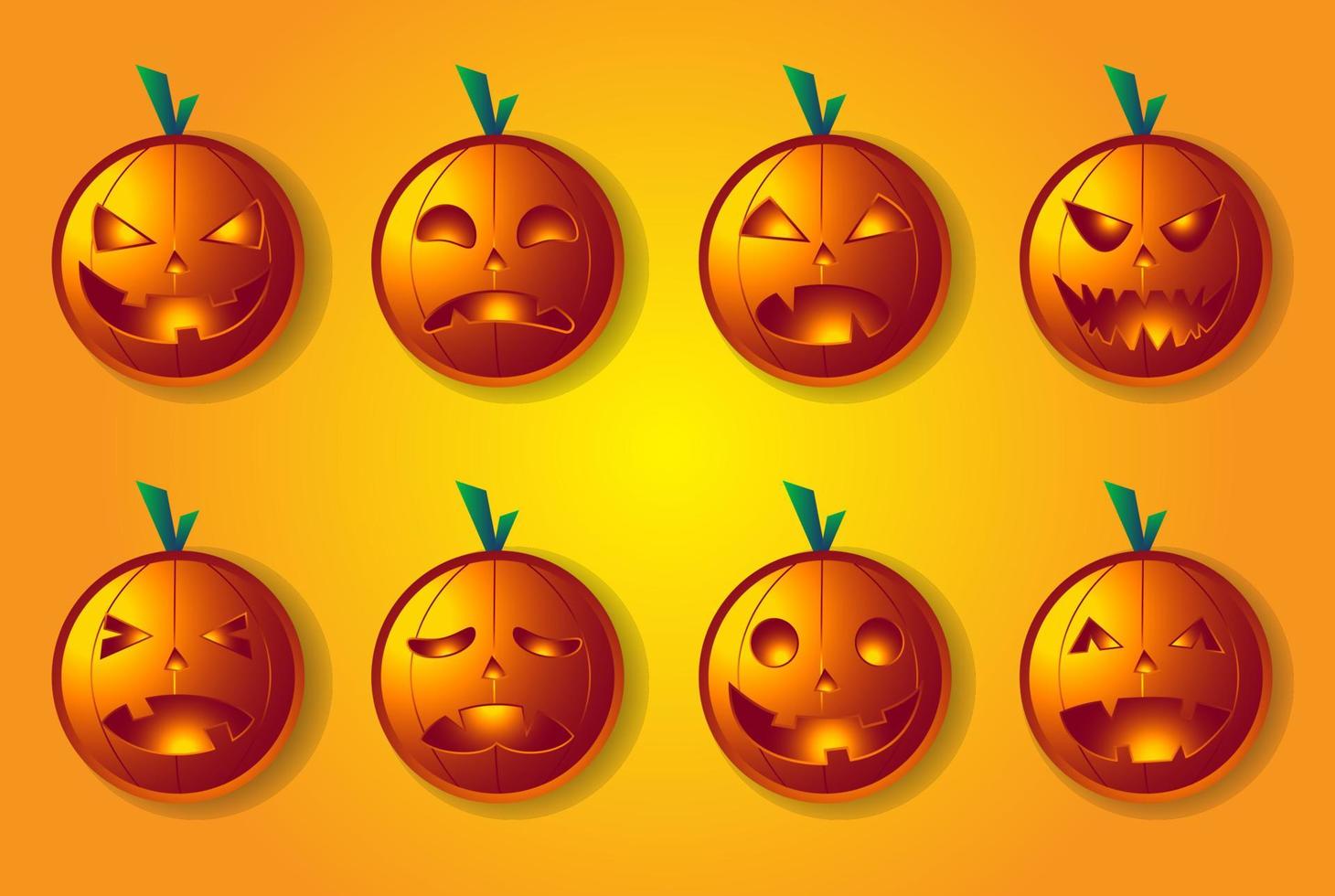 reeks pompoen Aan oranje helling achtergrond. oranje pompoen met glimlach voor uw ontwerp voor de vakantie halloween. vector illustratie.