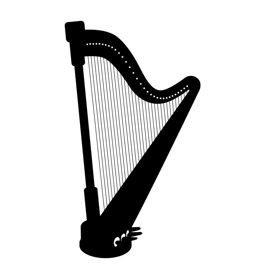 harp silhouet, pedaal harp gestoken musical instrument vector