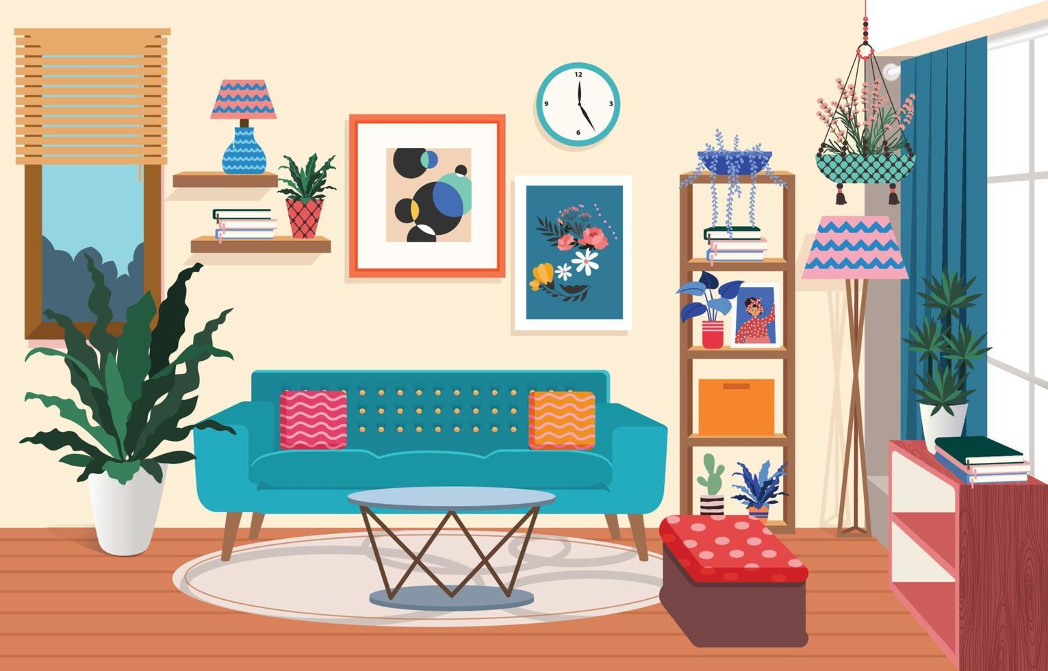 realistisch retro interieur ontwerp vector