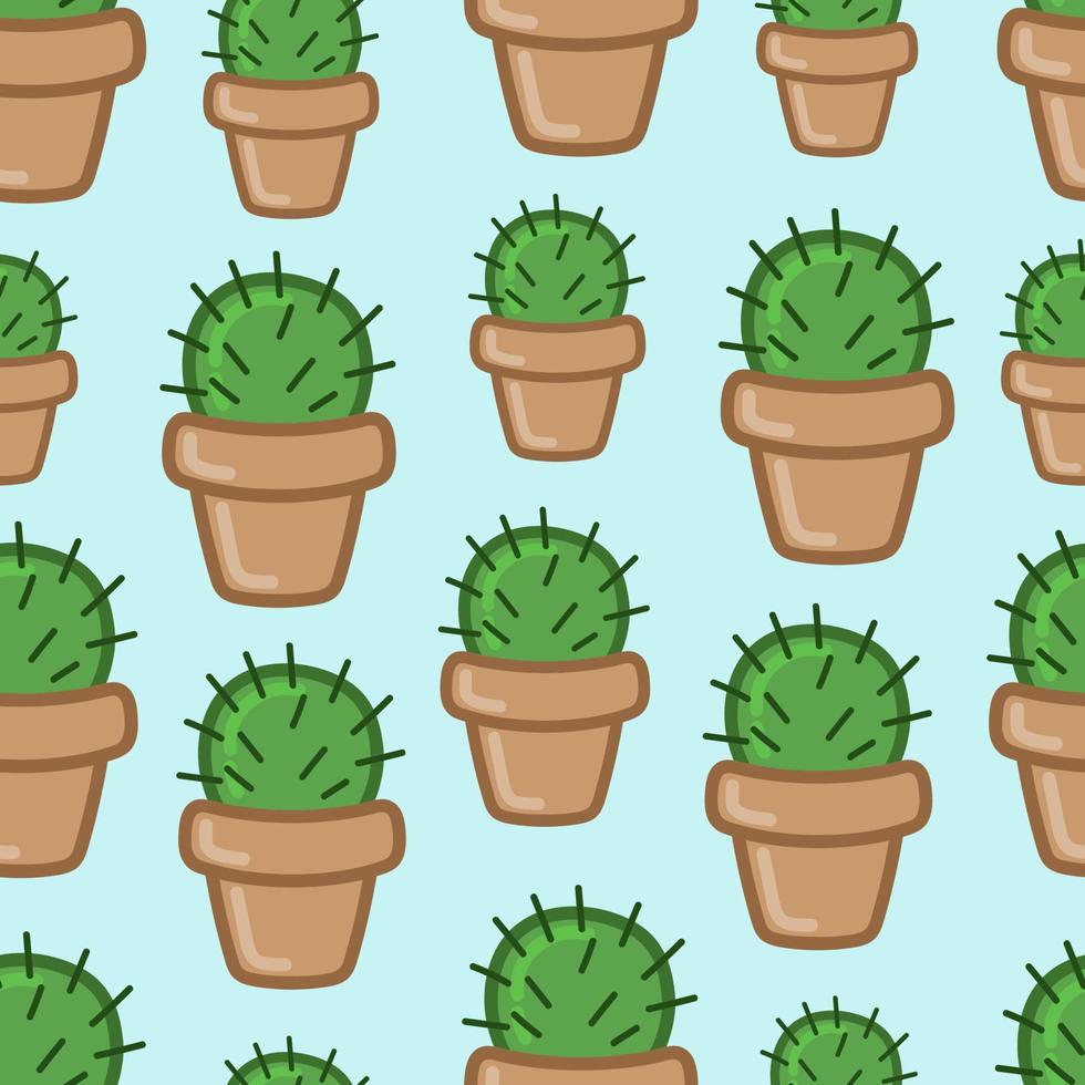 ingemaakt cactus in tekenfilm stijl. schattig hand getekend vector illustratie. naadloos patroon Aan blauw achtergrond.