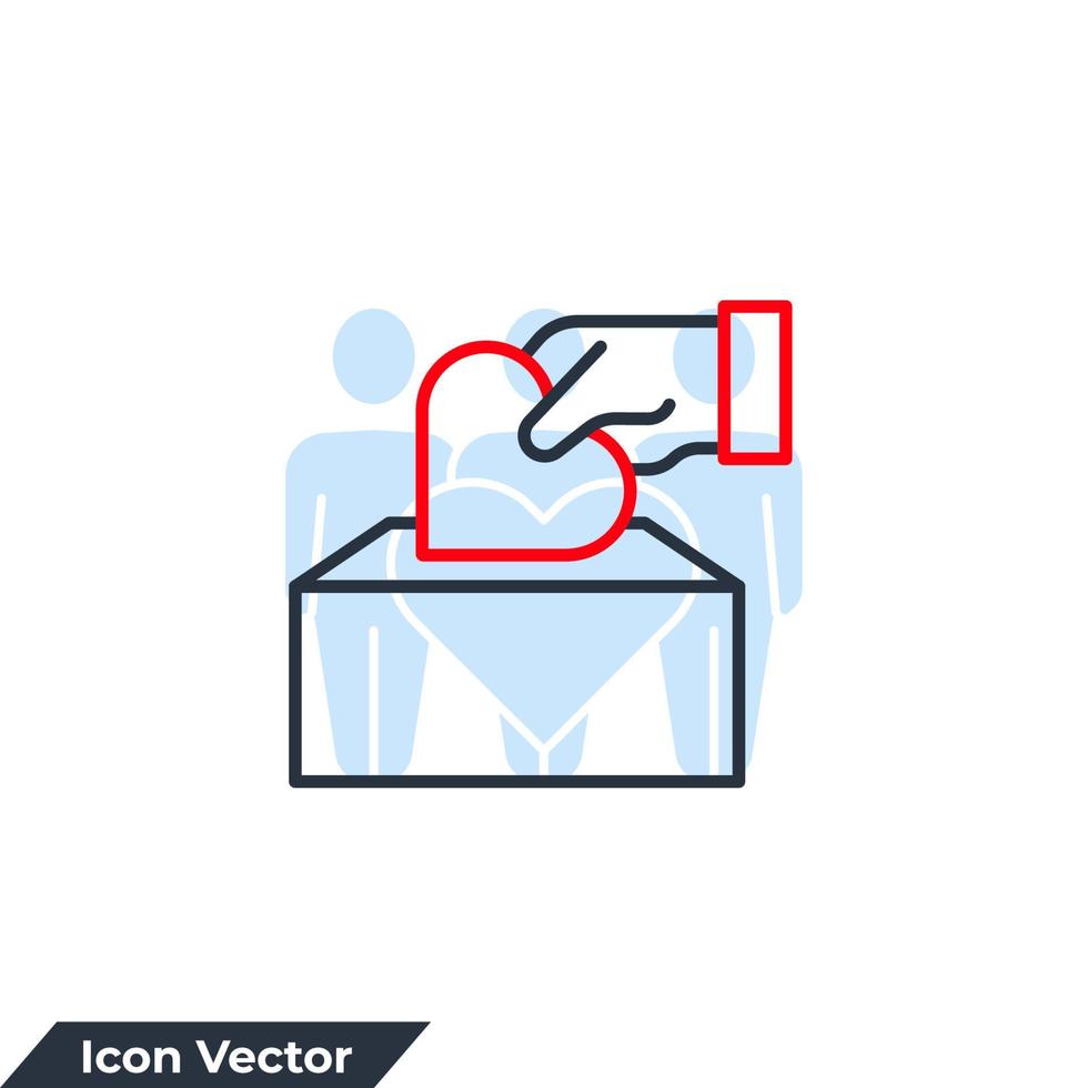 bijdrage icoon logo vector illustratie. hand- zetten haard of liefde in de doos symbool sjabloon voor grafisch en web ontwerp verzameling
