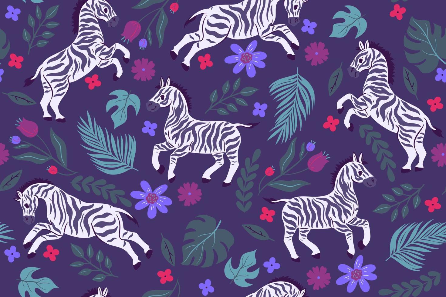 naadloos patroon met zebra's en bloemen. vector grafiek.