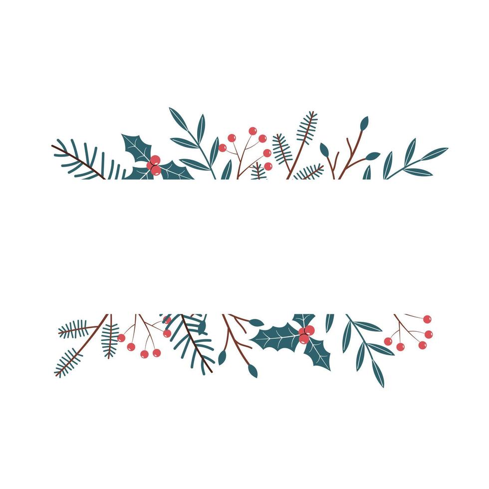 horizontaal grens grens met winter planten met ruimte voor tekst. vector element in esthetisch stijl. Spar takken, bessen en bladeren Aan een wit achtergrond.