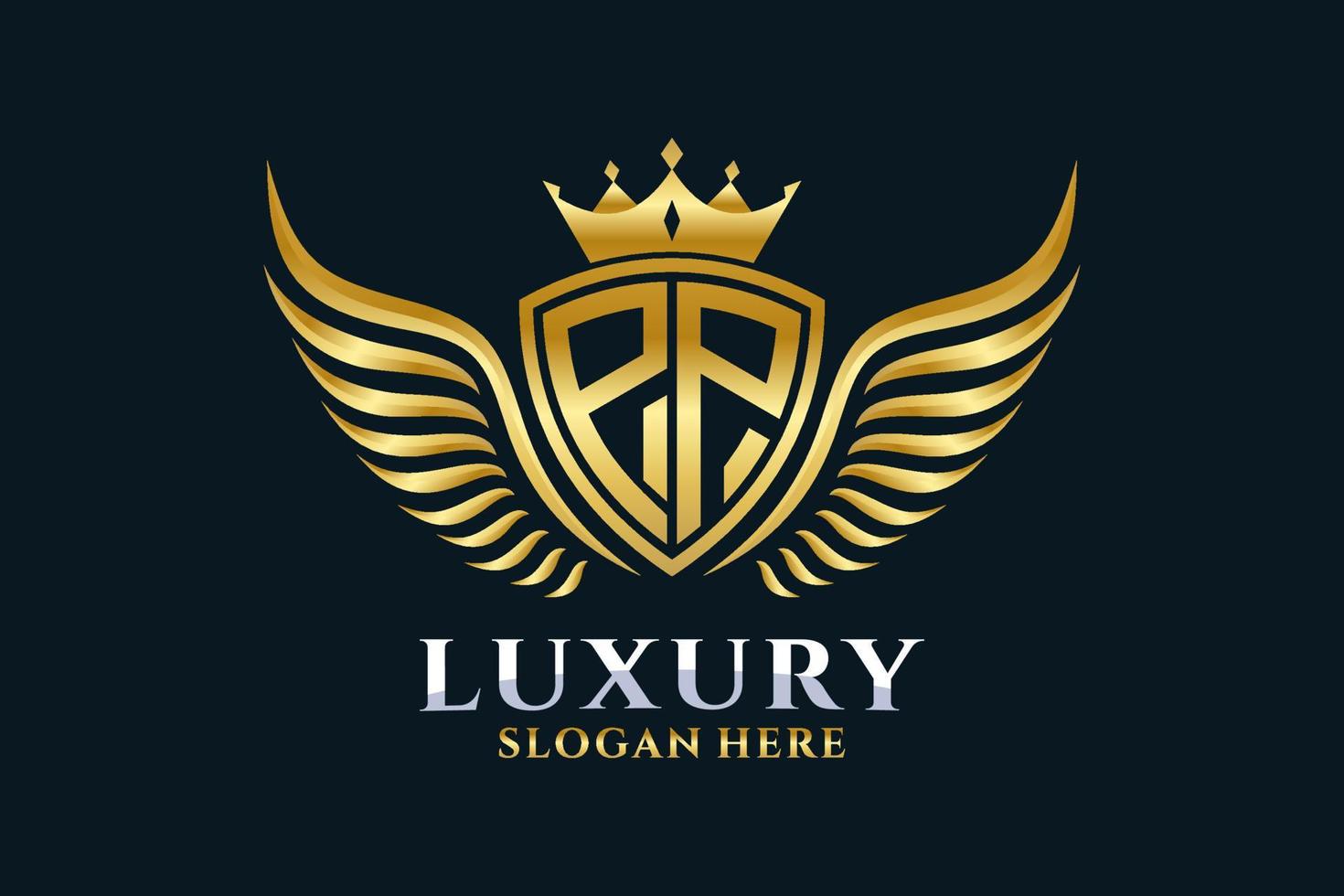 luxe Koninklijk vleugel brief pp kam goud kleur logo vector, zege logo, kam logo, vleugel logo, vector logo sjabloon.